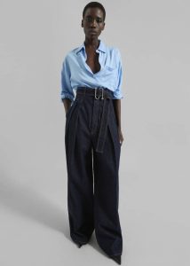 Blue Bottoms Women Sportmax Blanc High-Waisted Wide-Leg Trousers - Navy The Frankie Shop - Image 3