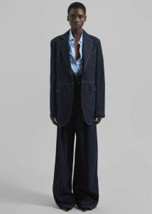Blue Bottoms Women Sportmax Blanc High-Waisted Wide-Leg Trousers - Navy The Frankie Shop - Image 5