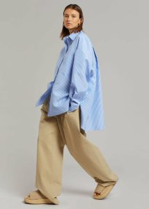 Blue Georgia Stripe Shirt - White/Light Blue Tops The Frankie Shop Women - Image 2