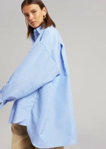 Blue Georgia Stripe Shirt - White/Light Blue Tops The Frankie Shop Women