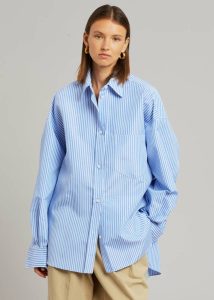 Blue Georgia Stripe Shirt - White/Light Blue Tops The Frankie Shop Women - Image 3