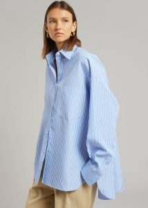 Blue Georgia Stripe Shirt - White/Light Blue Tops The Frankie Shop Women - Image 5