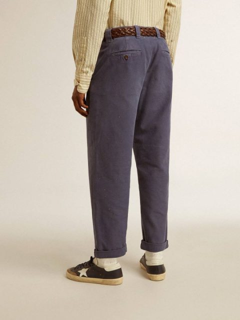 Blue Golden Goose Men's Chinos In Blue With A Lived-In Effect Jeans & Pants Men - Image 4
