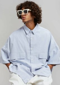 Blue Men The Frankie Shop Tops Ethan Pocket Shirt - Blue Stripe - Image 2