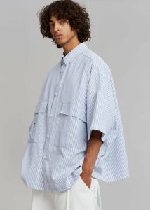 Blue Men The Frankie Shop Tops Ethan Pocket Shirt - Blue Stripe - Image 3