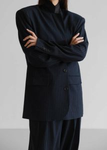 Blue Outerwear Women The Frankie Shop Tansy Oversized Blazer - Navy Pinstripe
