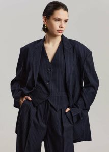 Blue Outerwear Women The Frankie Shop Tansy Oversized Blazer - Navy Pinstripe - Image 3
