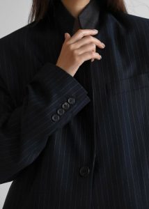 Blue Outerwear Women The Frankie Shop Tansy Oversized Blazer - Navy Pinstripe - Image 4