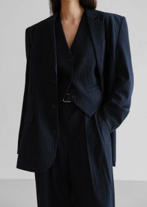 Blue Outerwear Women The Frankie Shop Tansy Oversized Blazer - Navy Pinstripe - Image 5