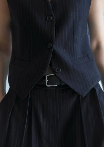 Blue Tansy Tailored Vest - Navy Pinstripe Outerwear Women The Frankie Shop - Image 2