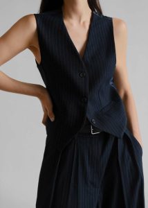 Blue Tansy Tailored Vest - Navy Pinstripe Outerwear Women The Frankie Shop