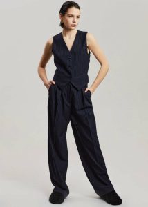 Blue Tansy Tailored Vest - Navy Pinstripe Outerwear Women The Frankie Shop - Image 3