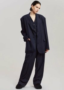 Blue Tansy Tailored Vest - Navy Pinstripe Outerwear Women The Frankie Shop - Image 5