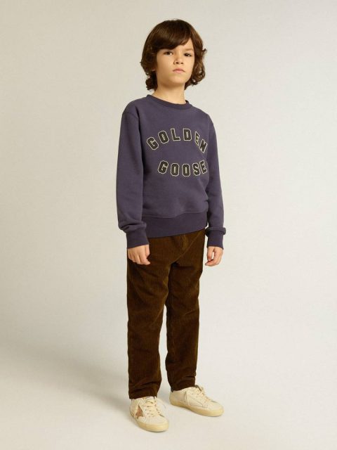 Blue-Violet Sweatshirt With Golden Goose Lettering On The Front Topwear Selection (4-12 Years) Blue Violet Kids - Image 3
