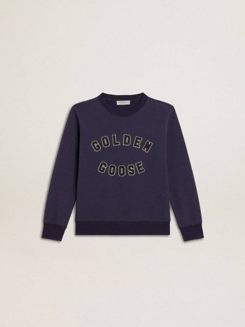 Blue-Violet Sweatshirt With Golden Goose Lettering On The Front Topwear Selection (4-12 Years) Blue Violet Kids