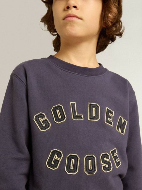 Blue-Violet Sweatshirt With Golden Goose Lettering On The Front Topwear Selection (4-12 Years) Blue Violet Kids - Image 5