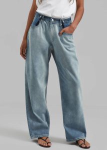 Blue Women Bottoms The Frankie Shop Hayla Contrast Denim Pants - Light Wash/Blue - Image 2