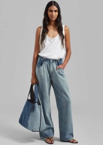 Blue Women Bottoms The Frankie Shop Hayla Contrast Denim Pants - Light Wash/Blue