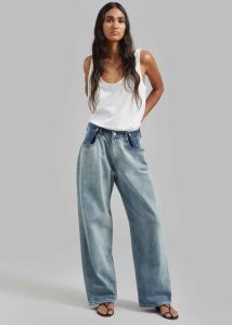 Blue Women Bottoms The Frankie Shop Hayla Contrast Denim Pants - Light Wash/Blue - Image 4