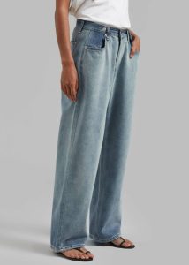 Blue Women Bottoms The Frankie Shop Hayla Contrast Denim Pants - Light Wash/Blue - Image 5