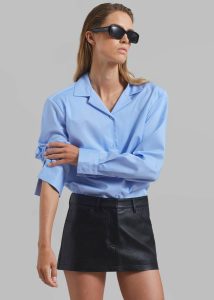 Blue Women Noah Padded Button Up Shirt - Blue Pinstripe The Frankie Shop Tops