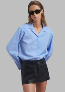 Blue Women Noah Padded Button Up Shirt - Blue Pinstripe The Frankie Shop Tops - Image 3