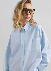 Blue Women Volda Asymmetric Button-Up Shirt - Sky Blue Tops The Frankie Shop - Image 2
