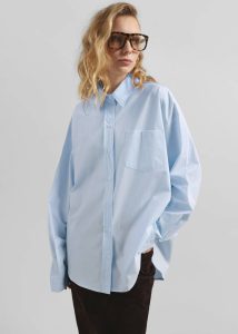 Blue Women Volda Asymmetric Button-Up Shirt - Sky Blue Tops The Frankie Shop - Image 3