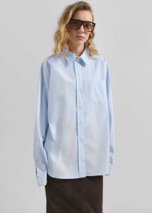 Blue Women Volda Asymmetric Button-Up Shirt - Sky Blue Tops The Frankie Shop - Image 5