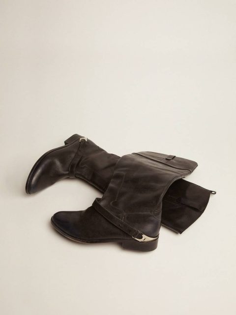 Boots Women Women's Black Leather Boots With Clamp On The Heel Black Golden Goose - Image 2