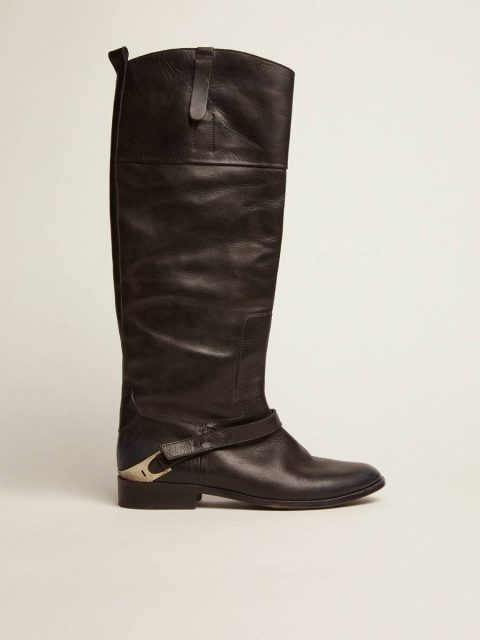 Boots Women Women's Black Leather Boots With Clamp On The Heel Black Golden Goose