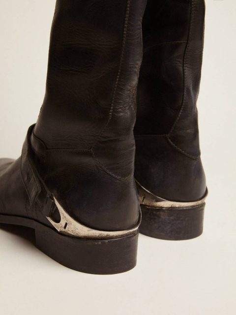 Boots Women Women's Black Leather Boots With Clamp On The Heel Black Golden Goose - Image 5