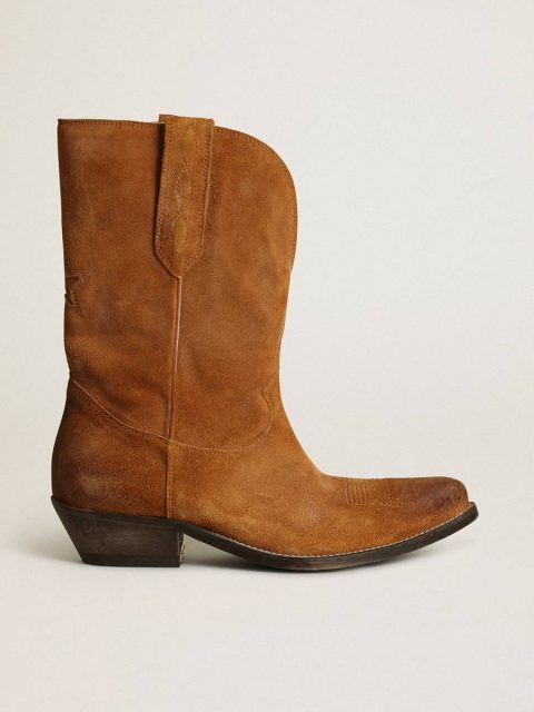 Boots Women's Low Boots In Tobacco-Colored Suede With Inlay Star Women Golden Goose