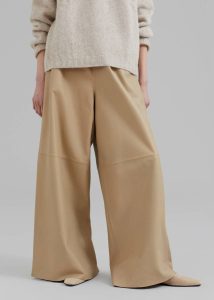 Bottoms Beige The Frankie Shop Women Sydney Wide Leather Pants - Beige