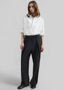 Bottoms Black Halvyn Pleated Trousers - Charcoal/White Pinstripe The Frankie Shop Women - Image 2