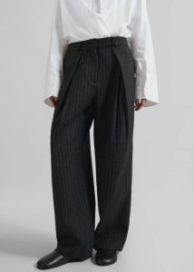 Bottoms Black Halvyn Pleated Trousers - Charcoal/White Pinstripe The Frankie Shop Women
