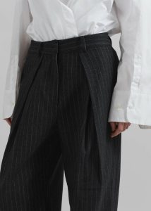 Bottoms Black Halvyn Pleated Trousers - Charcoal/White Pinstripe The Frankie Shop Women - Image 3