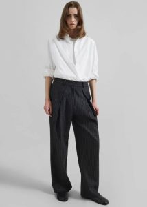 Bottoms Black Halvyn Pleated Trousers - Charcoal/White Pinstripe The Frankie Shop Women - Image 4