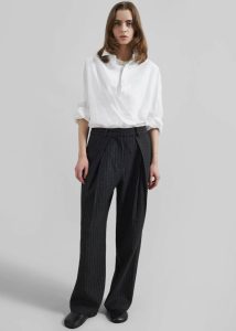 Bottoms Black Halvyn Pleated Trousers - Charcoal/White Pinstripe The Frankie Shop Women - Image 5