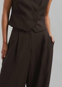 Bottoms Brown Ivey Pintuck Trousers - Brown/White Pinstripe The Frankie Shop Women - Image 4
