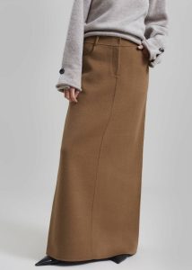 Bottoms Brown The Frankie Shop Women Malvo Long Wool Pencil Skirt - Camel - Image 5