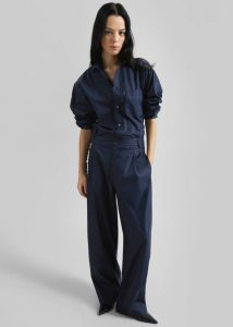 Bottoms Darkpark Phebe Pearl Adorned Wide-Leg Pants - Blue Navy Blue The Frankie Shop Women