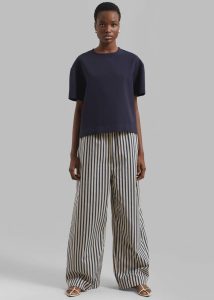 Bottoms Mirca Textured Elastic Pants - Beige/Navy Multi Stripe Multi The Frankie Shop Women