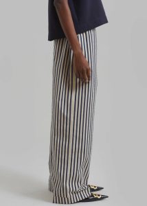 Bottoms Mirca Textured Elastic Pants - Beige/Navy Multi Stripe Multi The Frankie Shop Women - Image 5