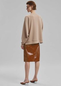 Bottoms The Frankie Shop Brown Britt Crackled Faux Leather Midi Skirt - Camel Women - Image 5