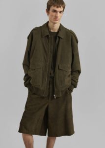 Bottoms The Frankie Shop Radlett Suede Bermuda Shorts - Khaki Green Men - Image 3