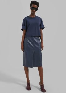 Bottoms The Frankie Shop Women Blue Brooklyn Faux Leather Midi Skirt - Navy - Image 2
