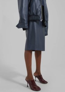 Bottoms The Frankie Shop Women Blue Brooklyn Faux Leather Midi Skirt - Navy