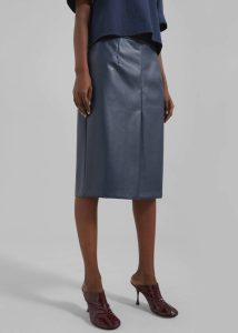 Bottoms The Frankie Shop Women Blue Brooklyn Faux Leather Midi Skirt - Navy - Image 3