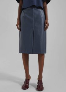 Bottoms The Frankie Shop Women Blue Brooklyn Faux Leather Midi Skirt - Navy - Image 4